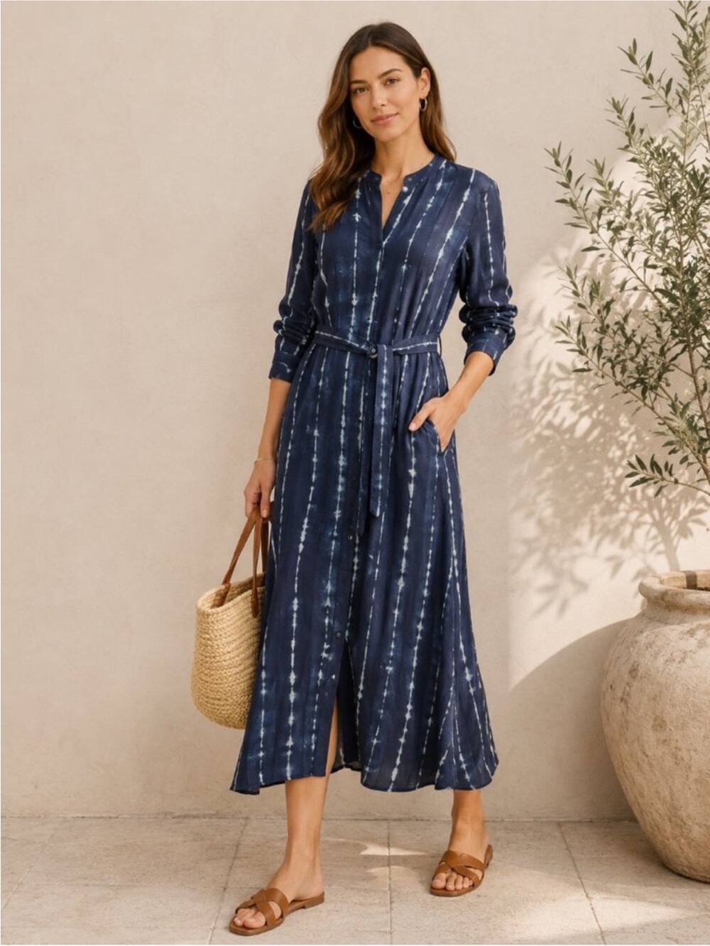 Cloth & Stone x Anthropologie Bita Tie-Dyed Shirtdress in blue white size XS